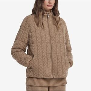 Joie Full Zip Cable Knit Bomber Jacket Tan Beige XL